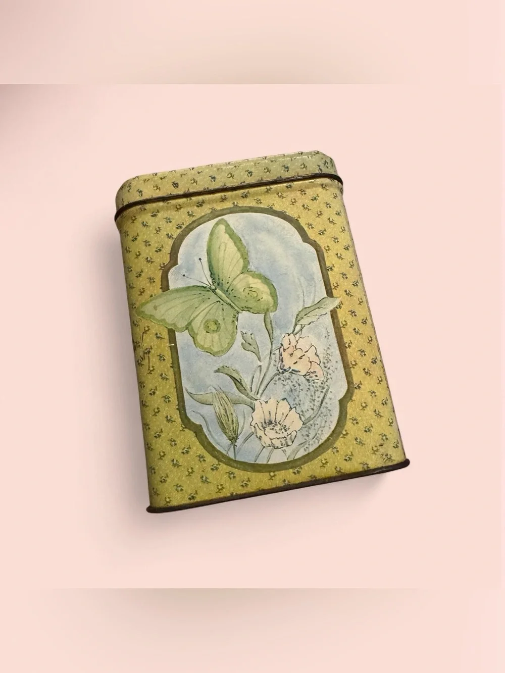 Butterfly Decorative Tin Canister - Yellow & Green